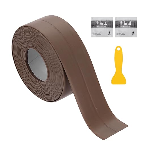 uxcell Caulk Tape Waterproof, 0.83 Inch x 10.5 ft Self-Adhesive Sealant Sealing Strip Caulking Sealant Tape PVC with Tool for Kitchen Sink Toilet Bathroom Bathtub Floor, Brown