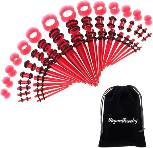 JieyueJewelry 50/54 Pieces Ear Stretching Kit 14G-00G Acrylic Tapers and Plugs + Silicone Tunnels - Ear Gauges Expander Set Body Piercing Jewelry