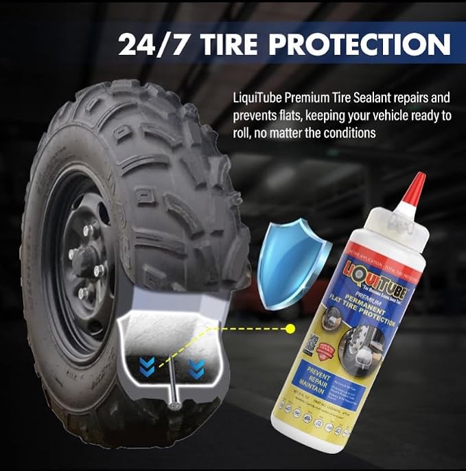 Premium Heavy Duty Tire Sealant - Permanent Flat Tire Protection for Trailer and Off Road Tires - Maintain Air Pressure, Balance - Seal Punctures, Bead, Rim, Tire Weathering Leaks (16 oz)