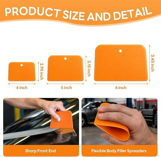 6 PCS Body Filler Spreaders, 4, 5, 6 Inch Multi-Purpose Automotive Body Paint Repair Scraper, 3 Sizes Reusable Hard Plastic Spreader Tool for Applying Putties Glazes Caulks