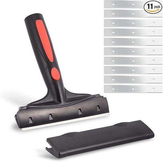 EHDIS Razor Blade Scraper, 6" Scraper Adhesive Remover Tool with 10 Double-Edge Blades for Cleaning Paint, Caulk, Adhesive, Label, Decal, Sticker from Window, Glass, Tile, Floor, Stove Top