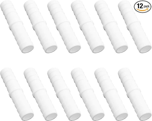 12Pcs 5/8" x 5/8" Plastic Hose Barb Fittings, Barbed Splicer Mender Joint Adapter Union Connectors for Aquarium, Household, Fuel, Gas, Liquid, Air Hose Repair