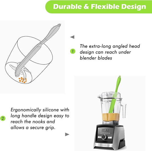 Silicone Blender Spatula for Blade Scraper - Easy to Reach Under Blender Blades and Edges, Silicone Rubber Grip with Hanging Holes Reusable (Green)