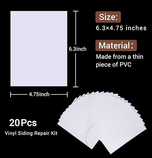 Vinyl Siding Repair Kit - Self-Adhesive PVC Vinyl Tape for Mobile Home Skirting, House Siding, Fence Parts & Wall Holes (20 Patches)
