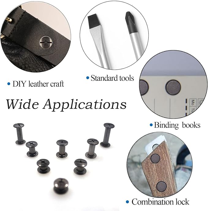 110 Sets Black Chicago Screws Leather Assorted Kit ，8 Sizes of Rivet Screws for Chicago Rivet for DIY Leather Craft and Bookbinding (M5 X 4, 5, 6, 8, 10, 12,15,18)