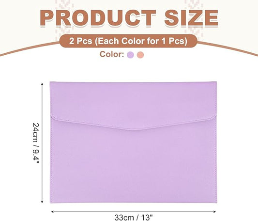 PATIKIL 2Pcs PU Leather A4 File Folder, Document Holder Envelope Waterproof Napa Texture Filing Organizer Portfolio Folder Case with Magnetic Snap for Home Office, Purple, Pink