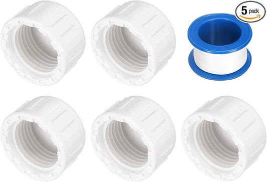 uxcell 5Pcs 1/2 Inch PT Female Thread PVC Pipe Fitting Cap, Cleanout Water Drain End Caps, Pipe Plug Socket Fittings with Tape for Water Heater Supply Lines, Plumbing, White
