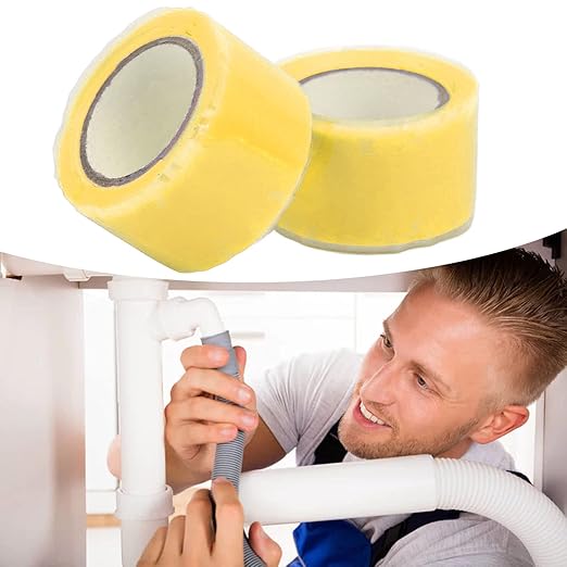 Self Fusing Silicone Tape, Waterproof Insulation Adhesive Tape, 2 Rolls 1.5m x 2.5cm - Heat, Easy Tear, Durable Pipe and Hose Repair Solution (Yellow)