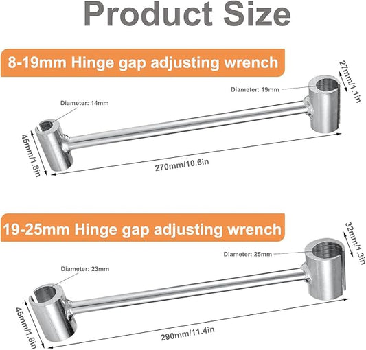 Hinges Gap Adjusting Wrench, ZEEROQOLAB 2 Pack Door Hinge Adjustment Tool, Steel Double-Head Door Hinge Repair Spanner for Various Flag Hinge Door, Fits Knuckle 14mm/18mm and 23mm/25mm