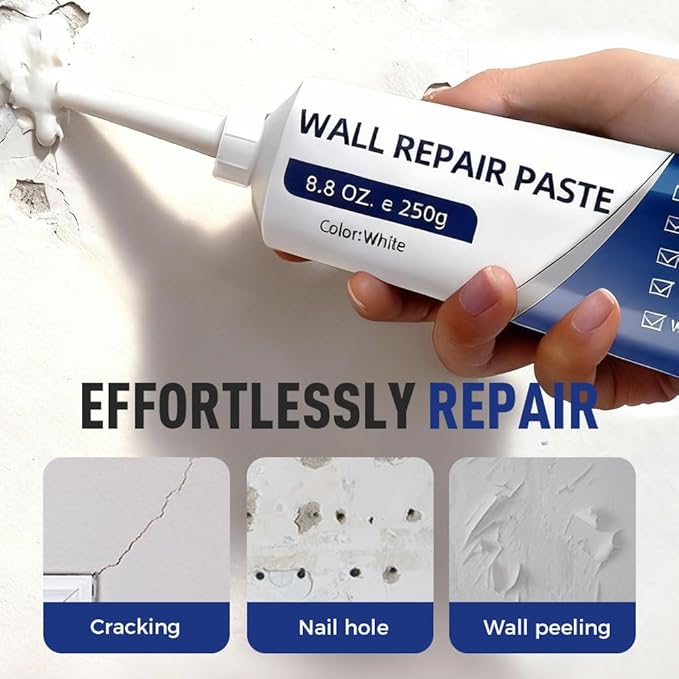 Wall Repair Paste, 2026 Upgrade Drywall Patch Repair Kit, 250g Quick-Drying Wall Mending Agent Wall Spackle with Scraper, Waterproof Heavy Duty Hole Fix Paste for Home DIY Crack Wall Surface Repairs