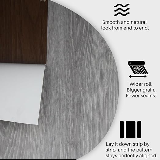 Wood Grain Peel and Stick Floor Tiles – 11.8” Width, Full Roll Length of 118" – Versatile Design for Any Space, Ashline Rustic Self Adhesive Vinyl Flooring, Waterproof and Non-Slip Features