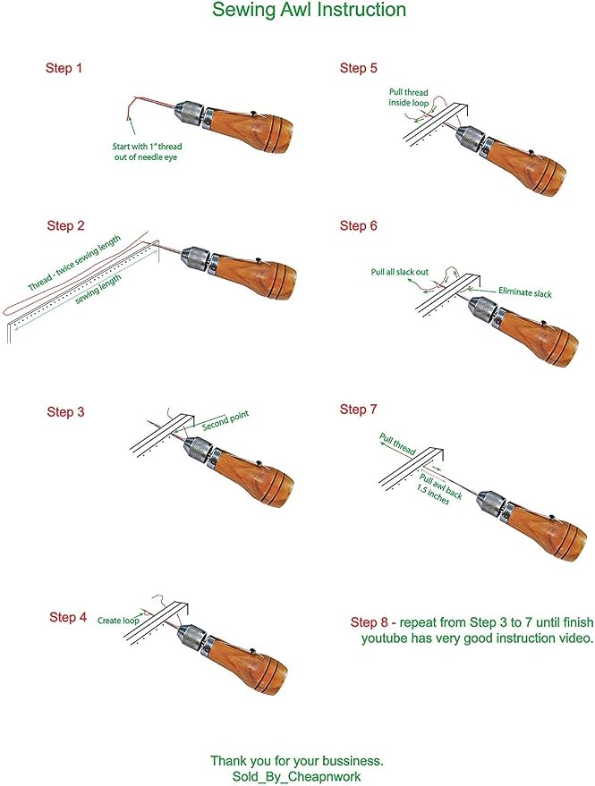 Swift Stitch Hand Sewing Awl Kit Leather Canvas Repair Saddles Coat Seat (Waxed Black Thread)