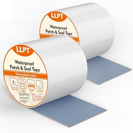 LLPT Waterproof Patch and Seal Tape 4” x 13 Ft 2 Pack Extra Thick Adhesive Layer UV Resistant Backing Permanent Bond Instant Seals for Repairing Gaps Holes Cracks Tears White (PST62110WT4P2)