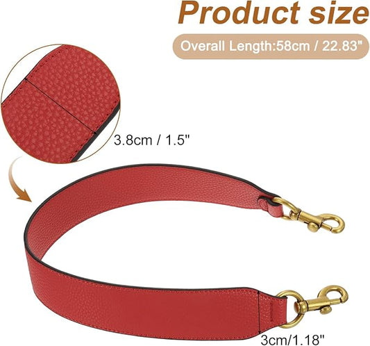 uxcell 22.83 Inch PU Leather Short Bag Strap with Clasp, Purse Handles Handbags Replacement Straps for Clutch Bag Crossbody Underarm Bags, Red, Deep Gold Buckle