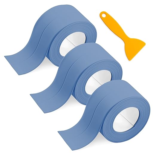 Waterproof Seal Caulk Strip Tape Self Adhesive for Sink Toilet Bathroom Wall Edge Bathtub Oil-Proof Caulking Sealing Tape 1.5" x 10.5' (W*L) 3Pcs Blue