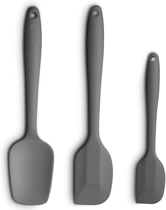 Silicone Spatula 3‑Piece Set Heat Resistant 600°F Non‑Stick Rubber Spatulas with Stainless Steel Core ALLWIN HOUSEWARE Large Spatula, Spoonula & Mini Spatula for Cooking & Baking, Grey