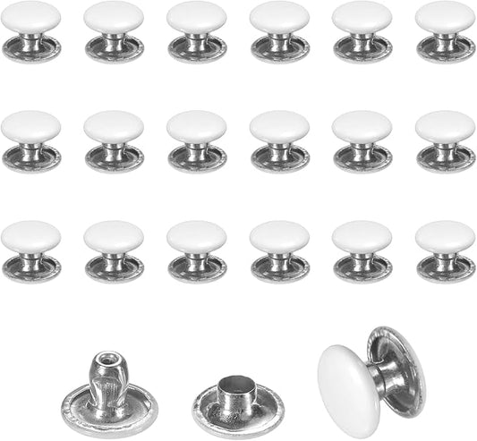 uxcell 120 Sets Leather Rivets, 8mm Double Cap Rivets, 6mm Height Tubular Metal Studs for Leather Craft Repair and Decoration DIY Clothes, Shoes, Bags, Belts, White