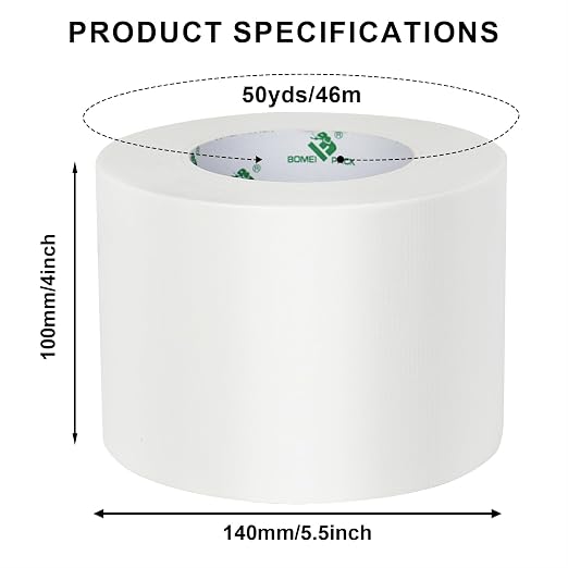 BOMEI PACK Duct Tape Heavy Duty Waterproof White, 50 Yards x 4 Inch Strong Adhesive Duct Tape No Residue Bulk for Home Use, DIY, Projects, Outdoor Repairs Tear by Hand
