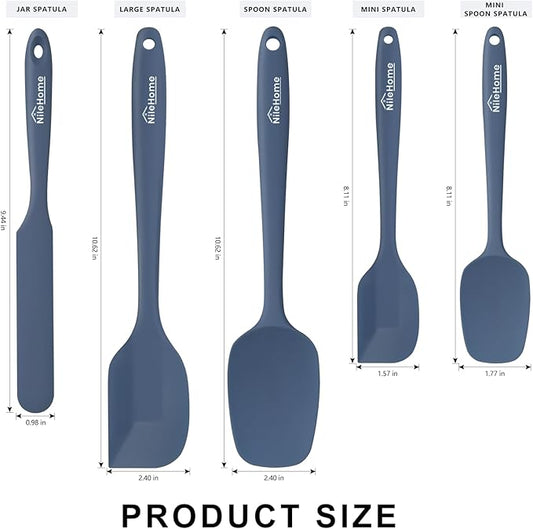 NileHome Silicone Spatula Set, 5 Pieces Food Grade Kitchen Utensils with Silicone Brush Heat Resistant BPA-free Rubber Spatula for Scraping, Baking, Cooking, Mixing—Haze blue