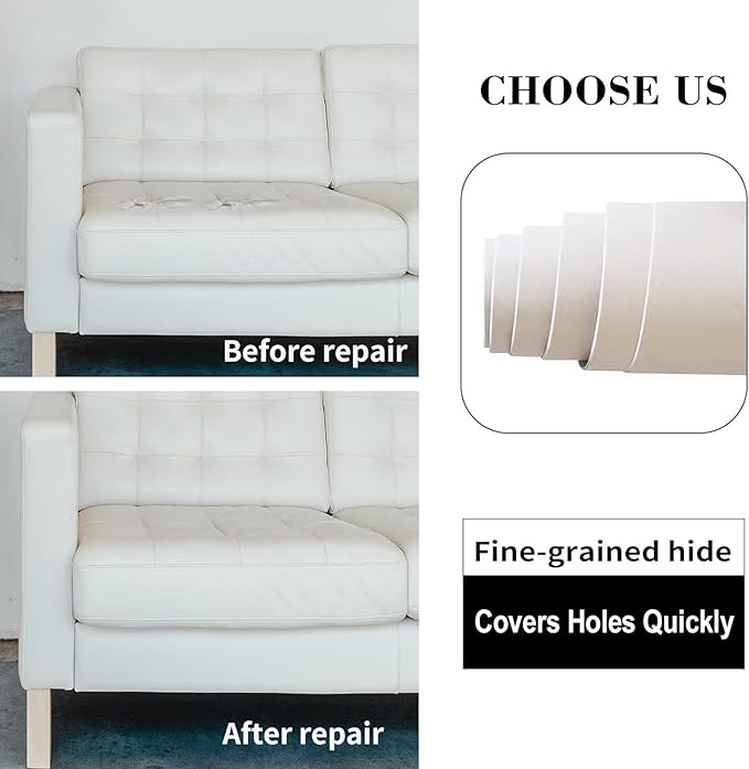 Lifeshoon Leather Repair Patch, 17X79 Inch Self Adhesive Leather Repair, Large Vinyl Patch Tape for Couches, Furniture, Car Seats, Cabinets, Wall, Handbags （Beige, 17X79 Inch）
