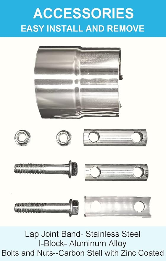 2.5 Inch Exhaust Clamps 2 Packs,2 1/2in Lap Joint Band Clamp 304 Stainless Steel for Muffler Pipe Repair,Catalytic Converters