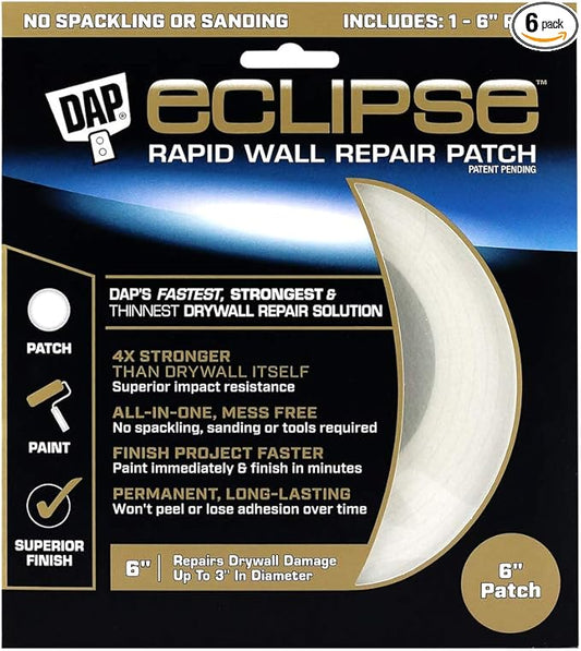 DAP 7079809165 Repair Eclipse Wall Patch, 6 Inch, Clear, White (Pack of 6)
