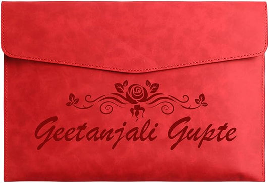 Customized A4 File Folder Expandable File Organizer,Personalized Name PU Leather Envelope Holder for Work、School、Home、Office (Red)