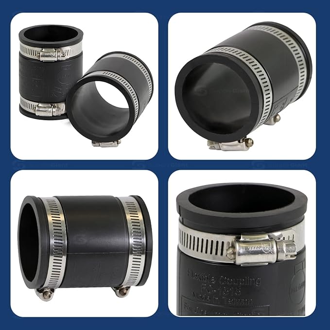 Supply Giant 6I47 Flexible PVC Coupling with Stainless Steel Clamps, 2.4" Inner diameter for 2" Nominal Pipe, Black
