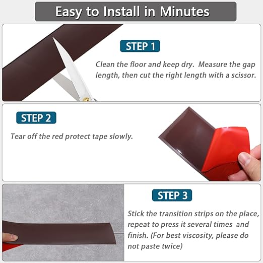 Floor Transition Strip 2" Self Adhesive Flat Vinyl Flooring Transitions Strip with Strong Backing (5cm, 10FT, Coffee)