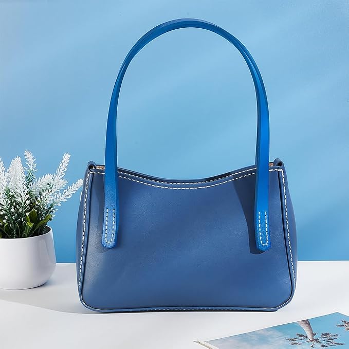 PH PandaHall 24 Inch Blue Leather Bag Strap, 2pcs Sew on Purse Handles 0.7 Inch Wide Leather Bag Handle Short Handbag Strap Replacement Handle for DIY Handbags Bags Tote Crochet Bag Repair