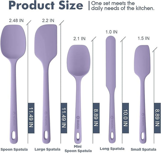 ChefAide 5 Pieces Silicone Spatula Set, Food Grade Rubber Spatula, Upgrade Strong Handle with Ergonomic Grip, Heat Resistant Up to 600°F for Nonstick Cookware, Cooking