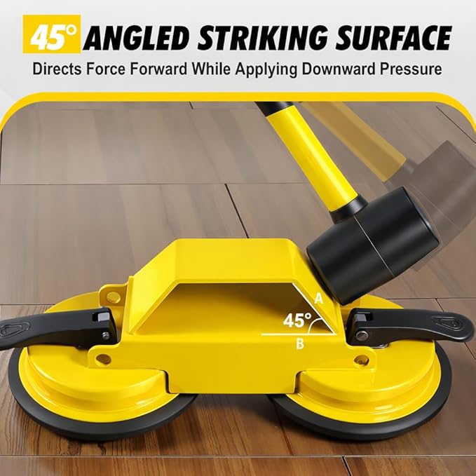 Floor Gap Fixer Tool with Dual Silicone Suction Cups & Rubber Hammer – 45° Angled Striking Surface, Includes Adhesive Pads – for Laminate, Vinyl Plank, SPC & Engineered Hardwood Floors
