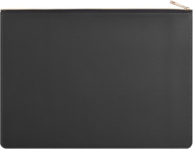 PU Leather A4 File Folder Zipper Document Holder Envelope Folder Case for Receipt Contract (1, Black)