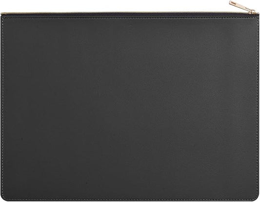 PU Leather A4 File Folder Zipper Document Holder Envelope Folder Case for Receipt Contract (1, Black)