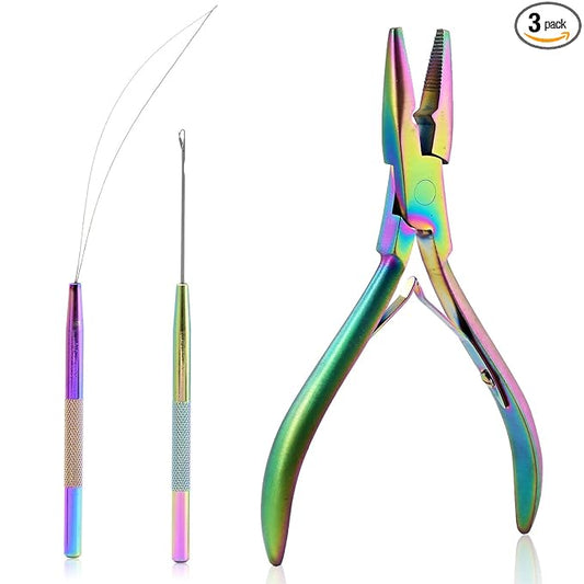 NEWISHTOOL Micro Links Hair Extensions Kit, Hair Extension Pliers for Beads, Hair Extension Loop Needle Pulling Hook Tool Bead Device Tool Kits, Micro Link Tools for Hair or Feather Extensions Styling