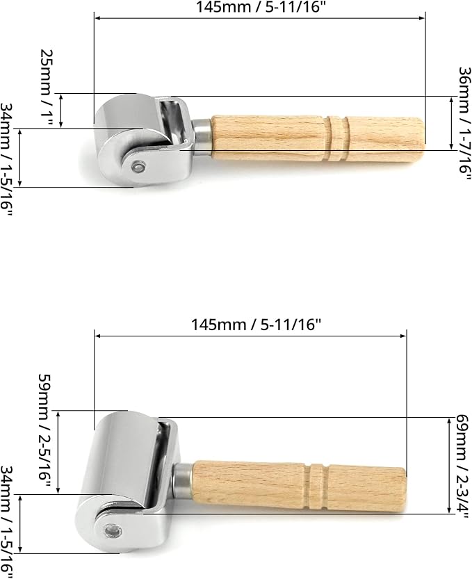 QWORK Leather Glue Laminating Roller Stainless Steel (2 pcs 2.36 inch + 1 inch) for Craft DIY Leather Edge Crimping Roller Press Platen Board Tool