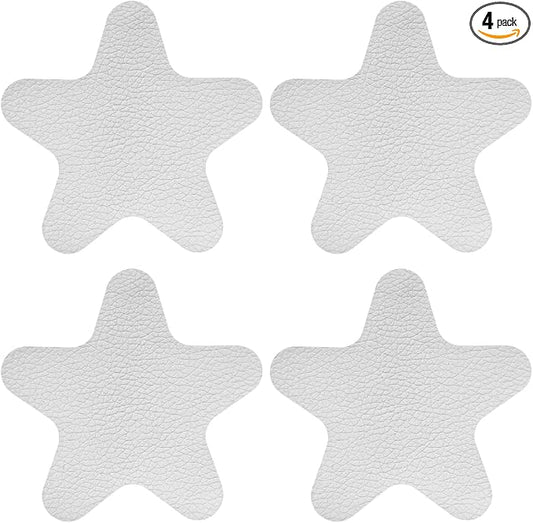 4PCS Stars-Shaped Car PVC Leather Repair Patch Tape, Self-Adhesive Car Seat Tear Repair Kit, Wear-Resistant Auto Interior Decoration Sticker Accessories for Furniture, Upholstery (White)