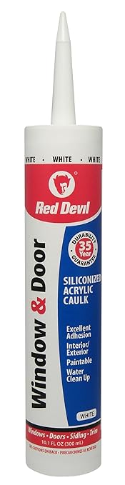 Red Devil 0846 Window & Door Silicone Acrylic Caulk, White, 100% Waterproof, Paintable, 10.1 oz, Pack of 1, Made in USA