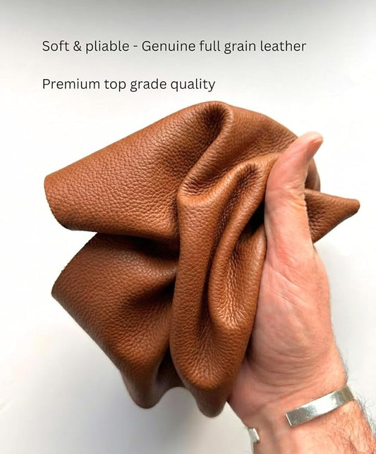 12'' x 24'' Genuine Full Grain Cowhide Leather Sheet — Soft Leather for Upholstery Repair, Handbags, Wallets, Sewing, Crafts, & DIY Projects — 1.1-1.3mm (3oz) Pre-Cut (Cognac Brown, 5 Pieces)