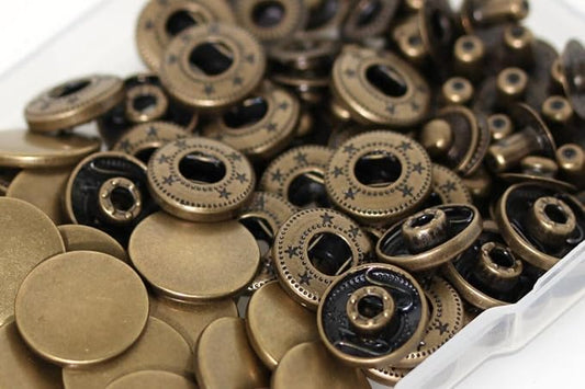 BetterJonny 24 Sets Heavy Duty Leather Snap Fasteners Kit, 17mm Metal Snap Buttons Press Studs Leather Rivets Snaps with 4 Setter Tools for Clothes Bracelet Jackets Jeans (Antique Brass)