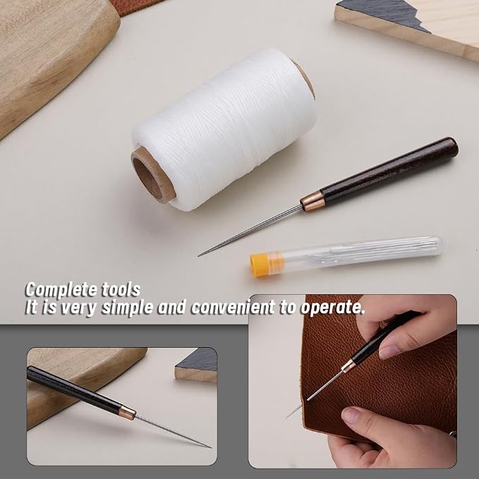 TLKKUE Upholstery Repair Sewing Thread Kit, 273 Yards Waxed Thread Needle Straight Awl, Heavy Duty Wax String Sewing Kit for Upholstery Repair Leather Crafting DIY Stitching (Black)