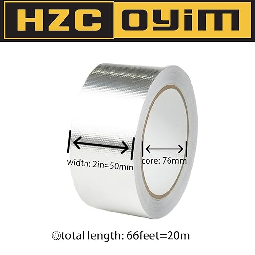 2in x 66ft Reinforced Aluminum Fiberglass Tape High Temperature Resistant Muffler Tape Suitable for Piping/HVAC/Automotive/Heat and Sound Insulation Repair