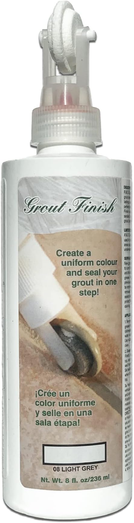 Kit - The Professional's Choice - Color and Seal Grout - Prevents Stains and Creates Easy to Clean Grout - 8oz Bottle, Wheel applicator, Brush applicator, and Scrub pad (Light Grey)