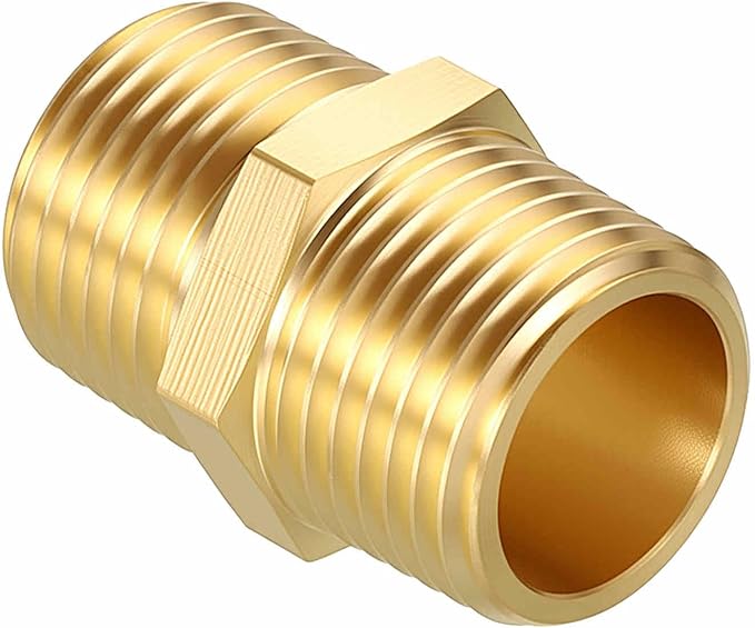 Pack of 1, 1/2" Male G To 1/2" Male G Solid Brass Hex Nipple Hose Connectors, Male Pipe Adapter for Pipe Leak Repair, Bathroom Remodeling, Tool Extension, Compression