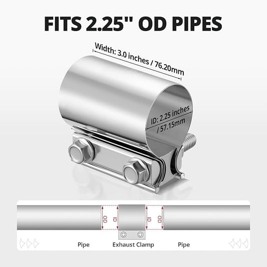 EVIL ENERGY 2.25 Inch Exhaust Clamp,2 1/4" Butt Joint Band Clamp Sleeve Coupler Stainless Steel for Pipes,Mufflers,Catalytic Converters 1PCS