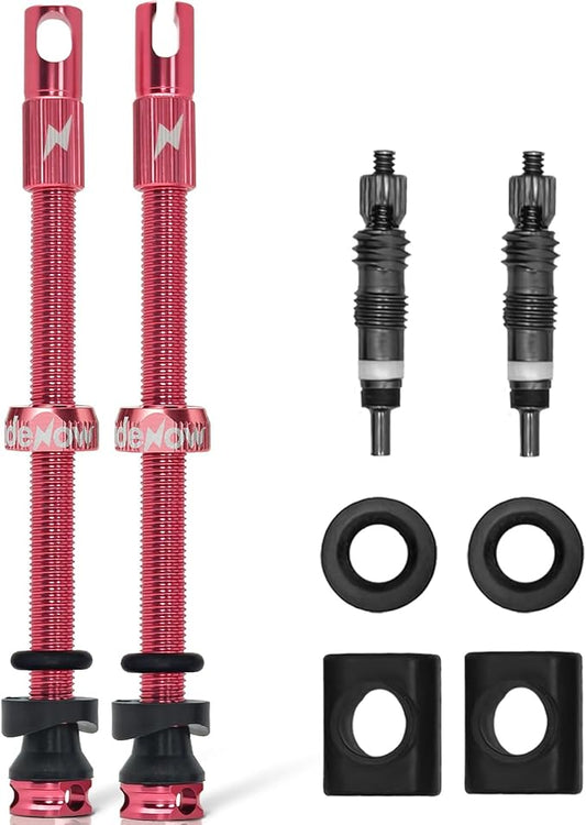 RideNow Tubeless Presta Valve Stems, 85mm Super Light Alloy Presta Tubeless Valve Stem Kit with Valve Core Remover Tool and Valve Stem Caps, Multiple Color and Size Options(Pair), Pink