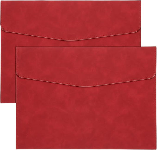 PATIKIL PU Leather A4 File Folder, 2Pcs Document Holder Filing Organizer Portfolio Envelope Folder Case with Snap Closure for Letter Receipt, Red