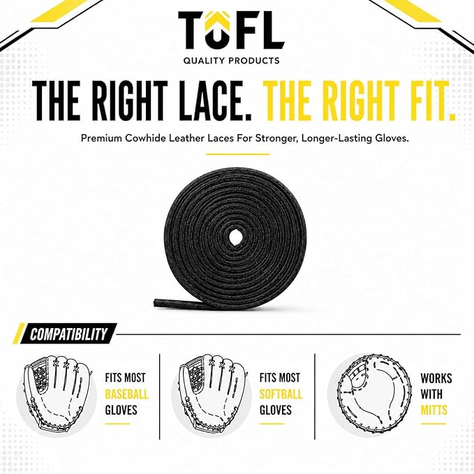 TOFL 72" Baseball Glove Lace Strips - Flat Shaped Cowhide Leather Lacing for Gloves, Mitts & DIY Repair