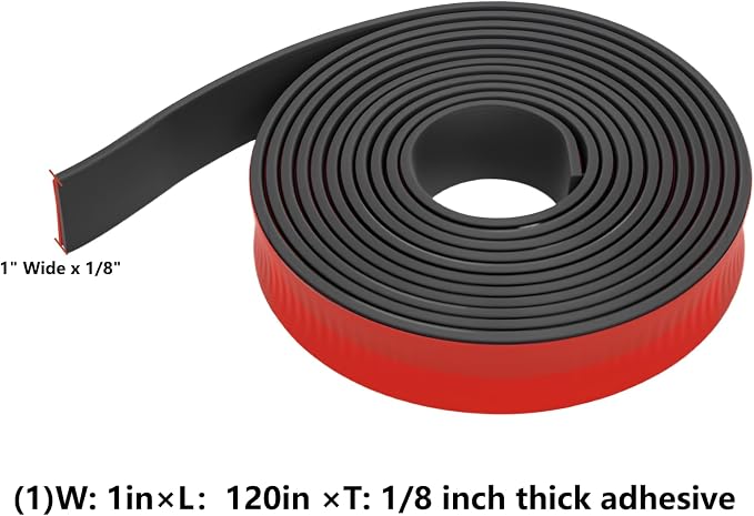 Adhesive Solid Rubber Strips - 1" Wide x 1/8" Thick x 120" Long, Black Neoprene Rubber Gasket Strip Roll for DIY Seal, Weather Striping,Liner,Cushion & Craft