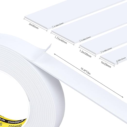 Single-Sided Adhesive EVA Foam Tape 1in x16.4FT, White Foam Weather Stripping, Foam Insulation Tape, Door Window Foam Seal Strip, Waterproof Soundproof Gap Filler Exterior Garage Door